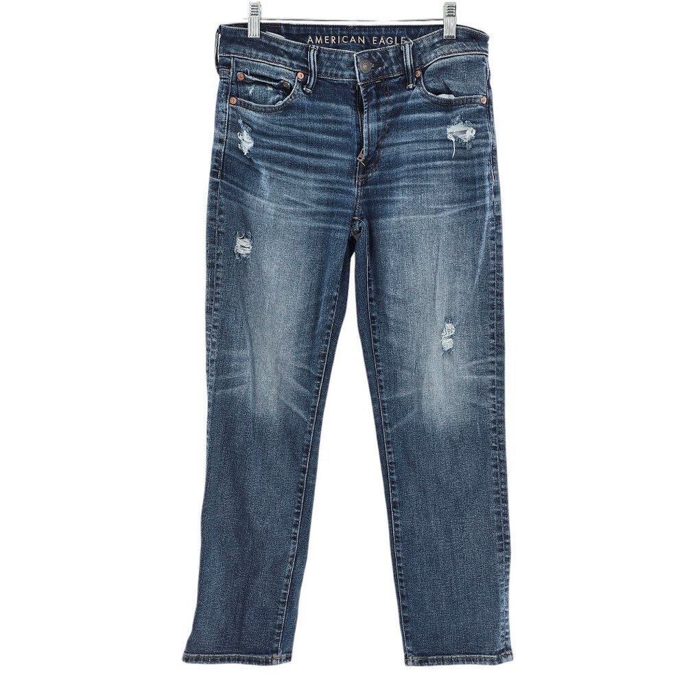 American Eagle Jeans Mens 30x30 Original Straight 5-Pocket Distressed Denim Blue
